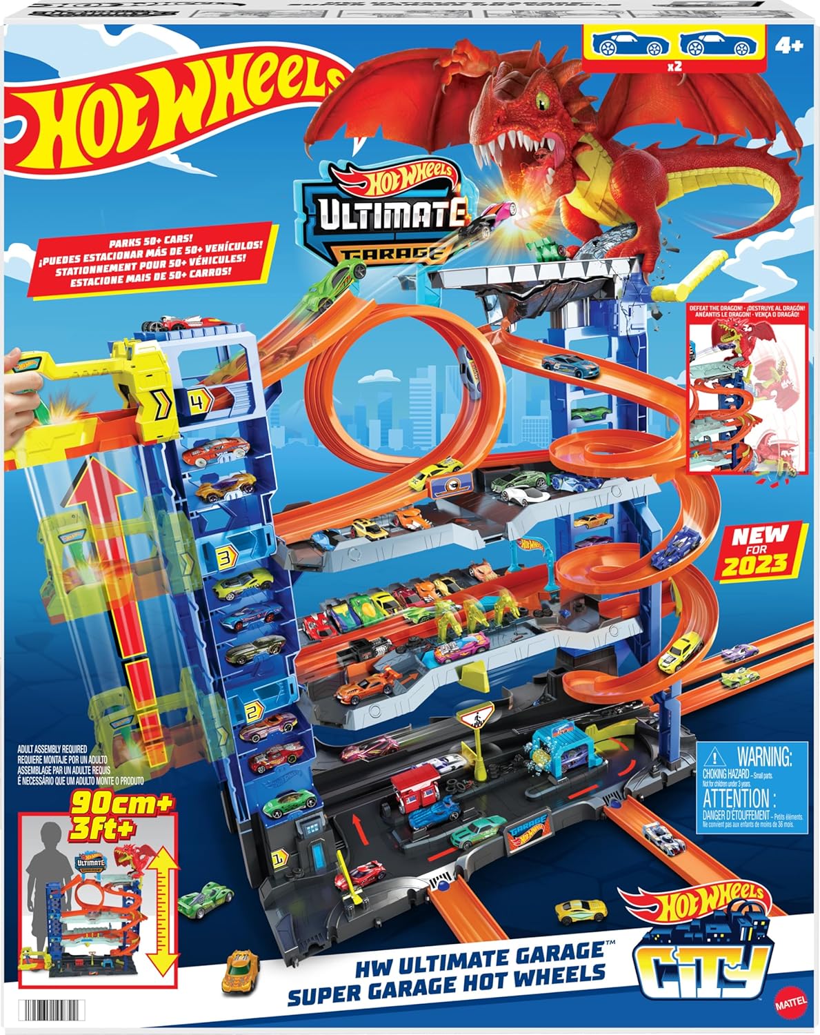 Hot Wheels City Ultimate Garage Track Set with Car-Eating Dragon & 2 Die-Cast Cars β 4 Levels, Stores 50+ Vehicles Hot wheels